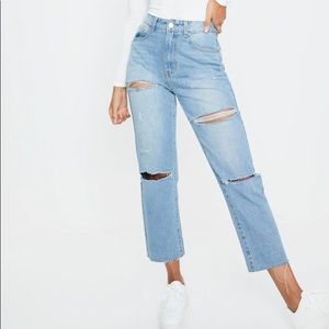 Light Wash Knee and Thigh Rip Boyfriend Jean